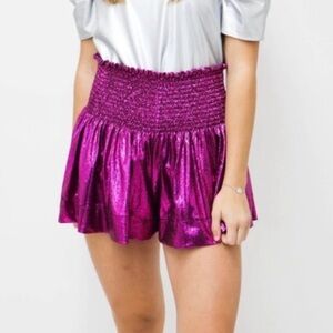 Queen of Sparkles small swing shorts glitter Shiny Purple Smocked Skirt